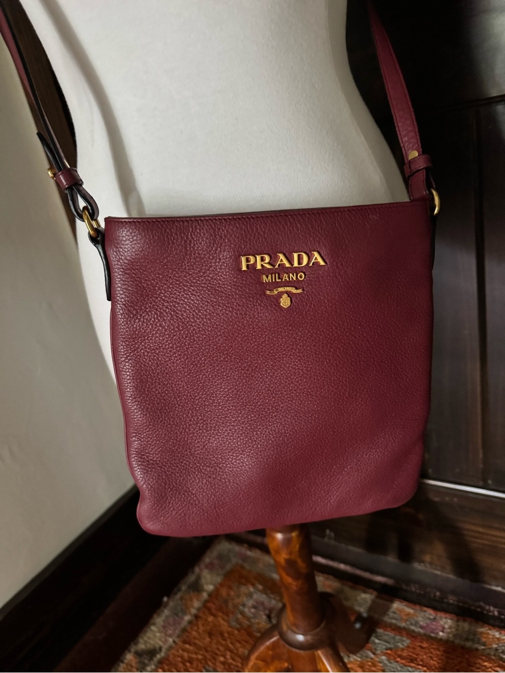 Prada Vitello Daino Bordeaux Leather Crossbody Bag